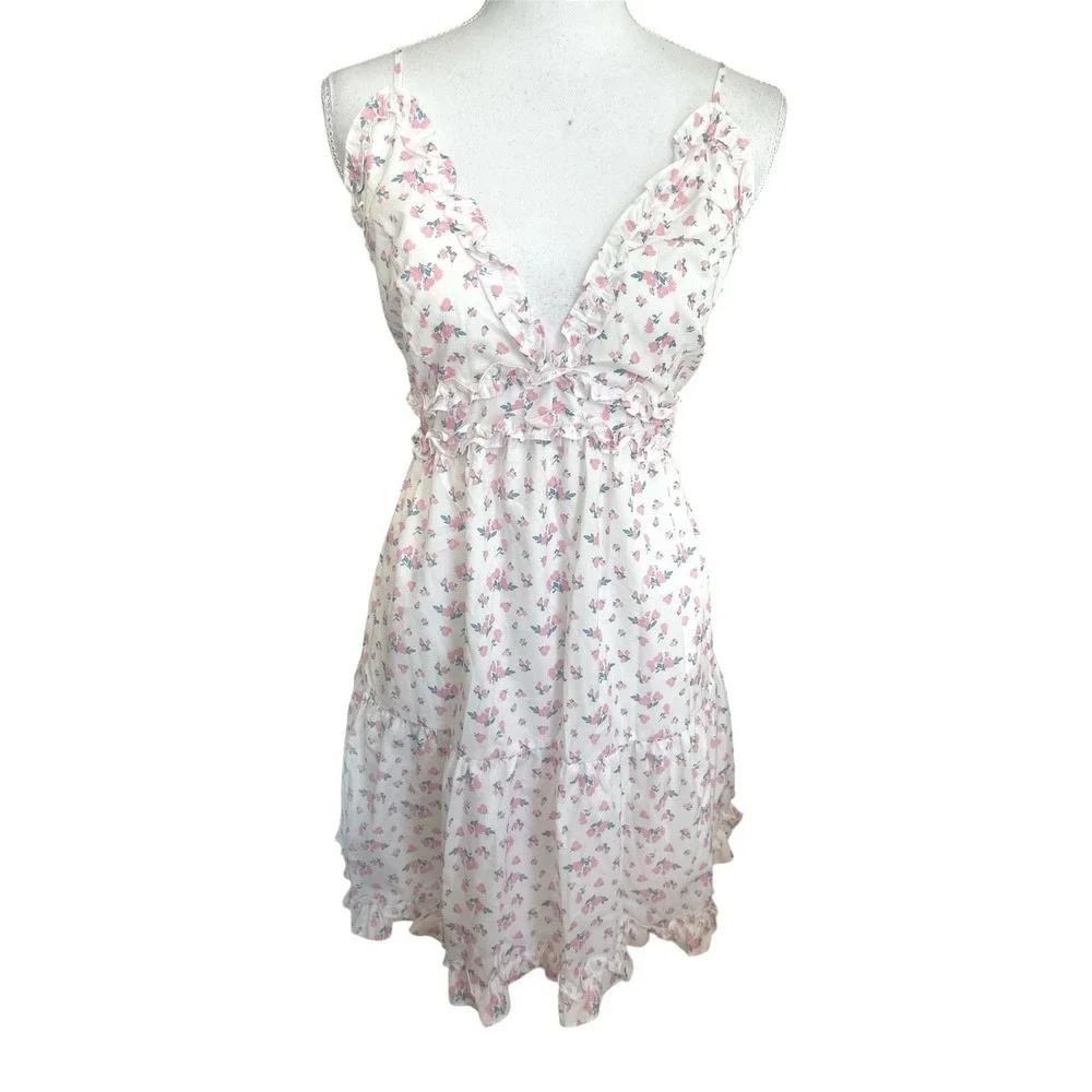 NWT Tiger Mist Claudette Pink Floral Ruffle Mini Dress Sz L Coquette Soft Girl - Picture 5 of 16
